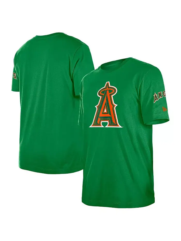 Мужская футболка Kelly Green Los Angeles Angels с клевером ко Дню Святого Патрика New Era
