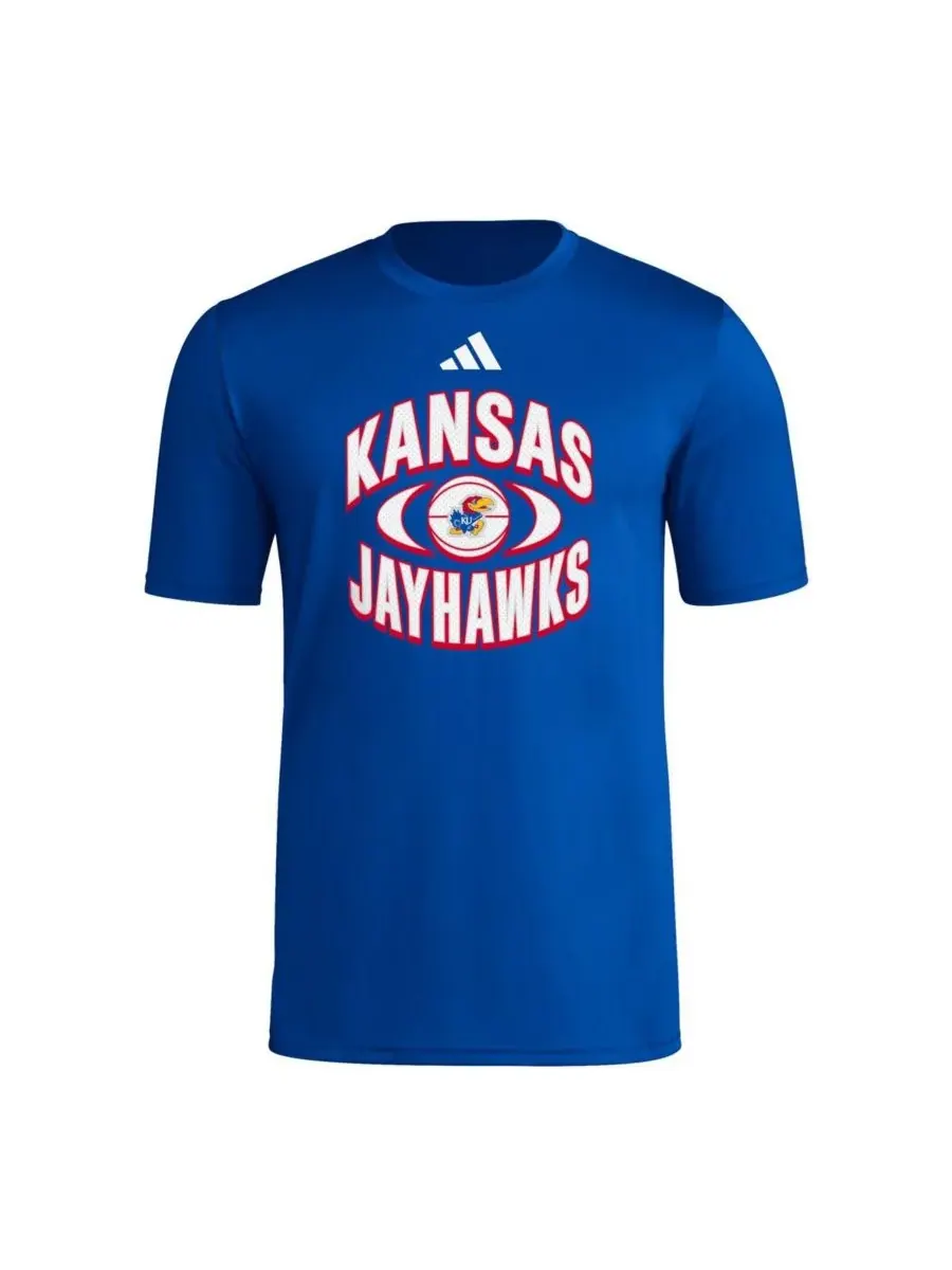 Мужская баскетбольная футболка Royal Kansas Jayhawks On Court Orbit Pregame Adidas — изображение 3 из 3, королевский