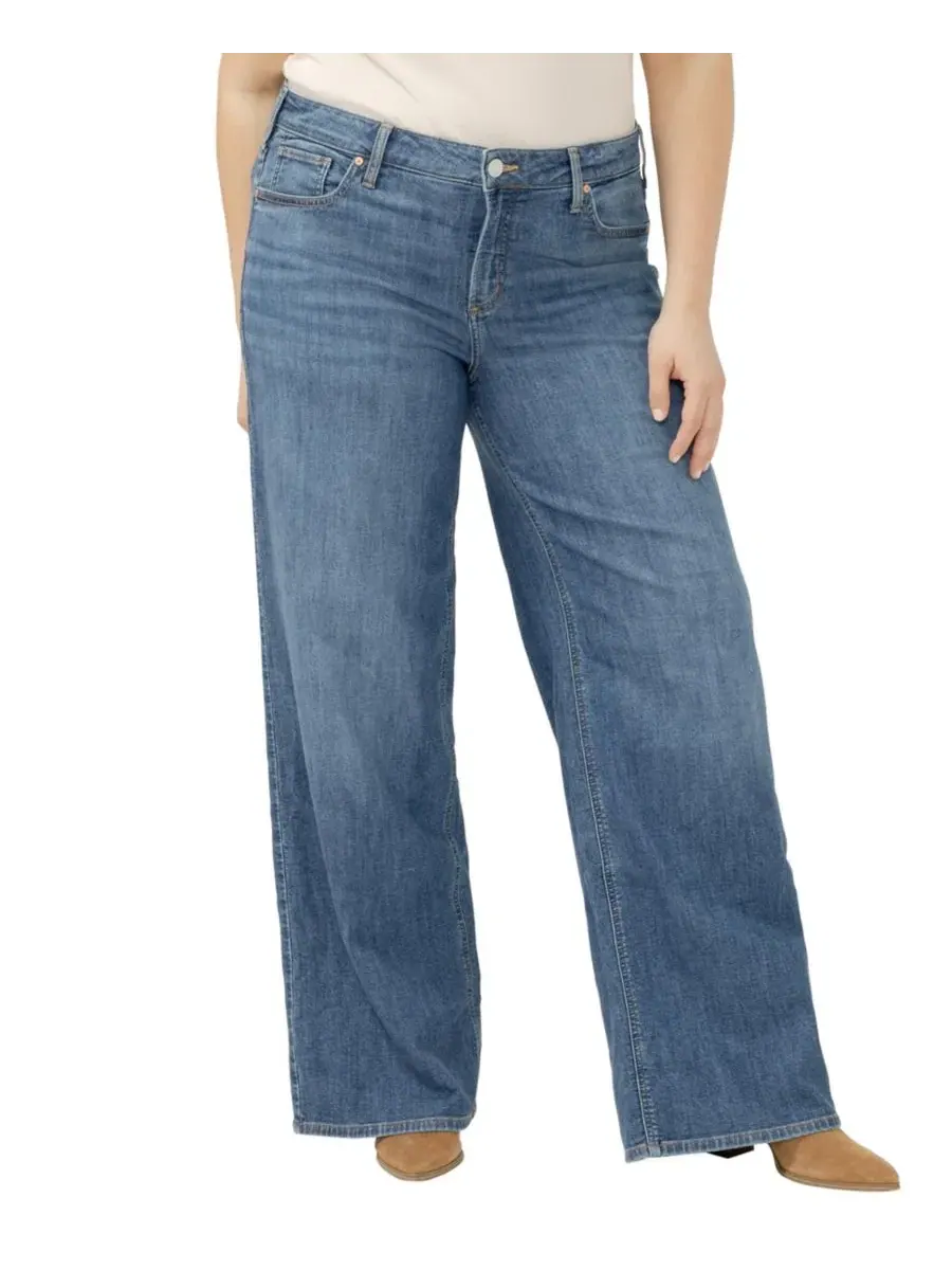 Джинсы широкие с завышенной талией Suki Mid Rise Wide-Leg Curvy Fit Silver Jeans Co., Broydon