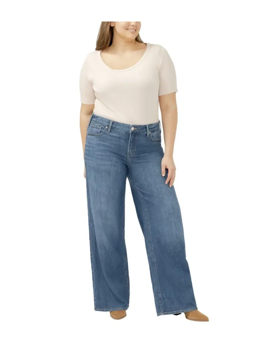 Джинсы широкие с завышенной талией Suki Mid Rise Wide-Leg Curvy Fit Silver Jeans Co., Broydon — изображение 2 из 5