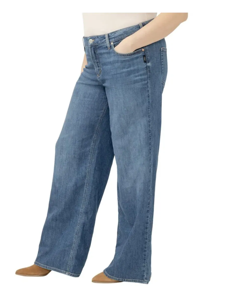 Джинсы широкие с завышенной талией Suki Mid Rise Wide-Leg Curvy Fit Silver Jeans Co., Broydon — изображение 3 из 5
