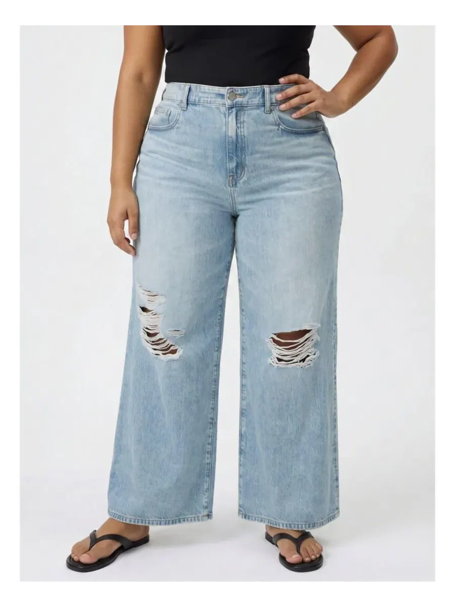 Джинсы с высокой посадкой, свободные, с широкой штаниной, Rigid+Stretch Denim Torrid, Sam Hill