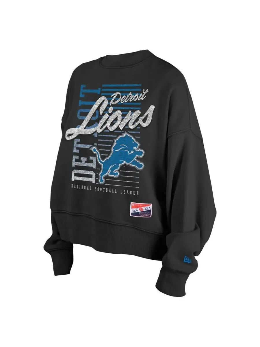 New Era Женская черная толстовка с круглым вырезом и принтом Detroit Lions в стиле ретро с эффектом — изображение 5 из 5