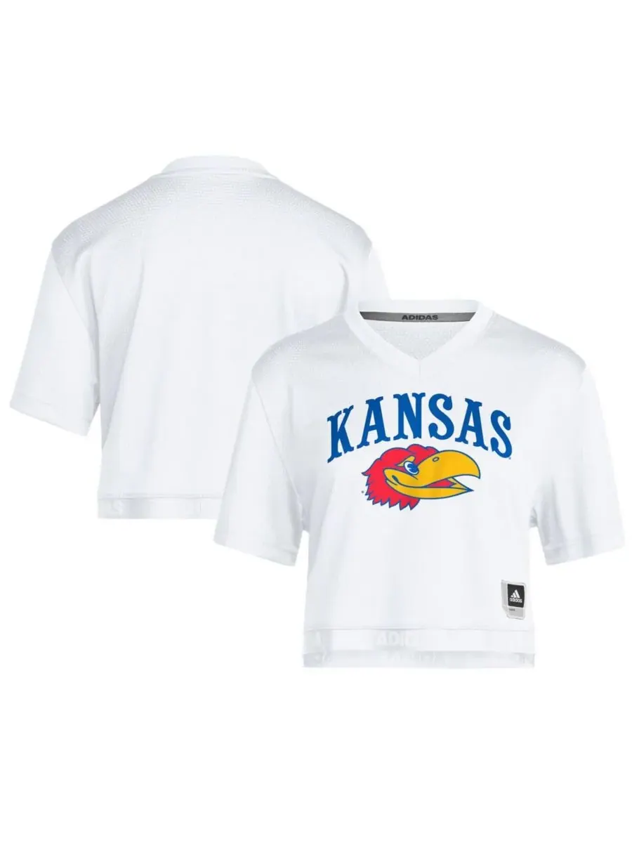 Adidas Женская белая укороченная футболка Kansas Jayhawks