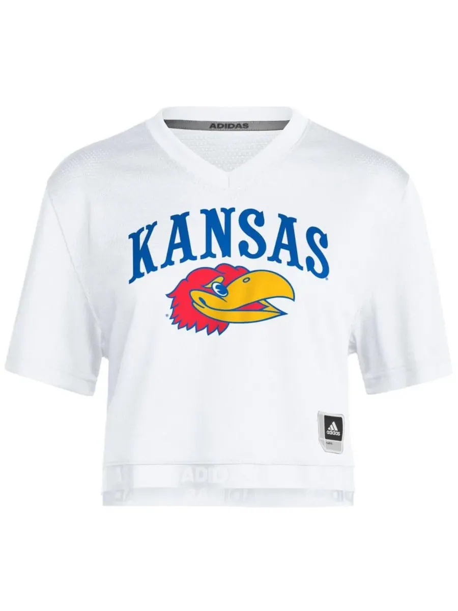 Adidas Женская белая укороченная футболка Kansas Jayhawks — изображение 2 из 3, белый