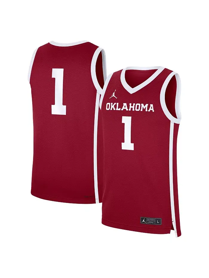 Мужская баскетбольная майка-реплика Crimson Oklahoma Sooners 1 Road Jordan