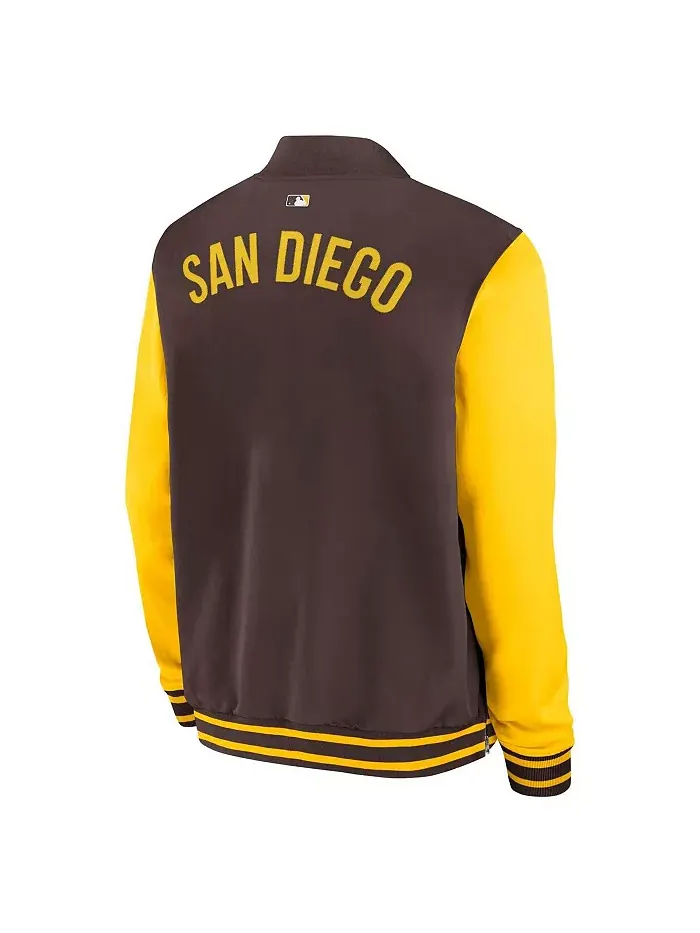 Мужская коричнево-золотая бомбер-куртка San Diego Padres Authentic Collection Dugout на молнии Nike — изображение 2 из 3