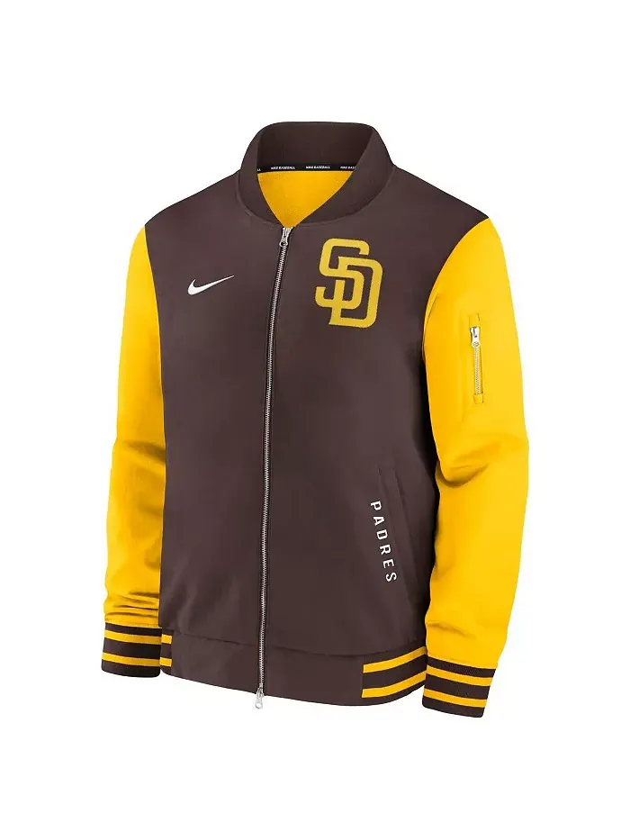 Мужская коричнево-золотая бомбер-куртка San Diego Padres Authentic Collection Dugout на молнии Nike — изображение 3 из 3