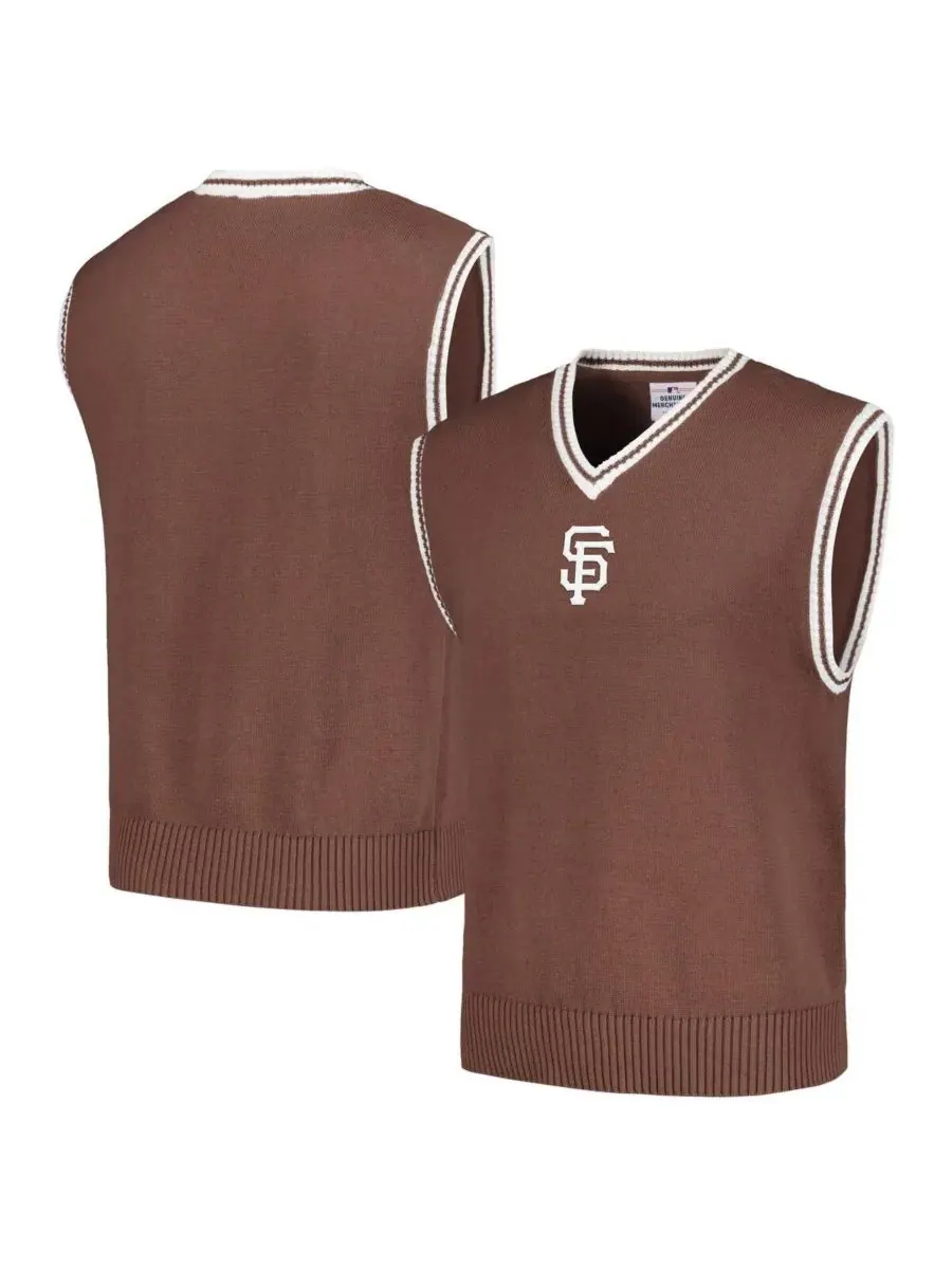 PLEASURES Мужской коричневый вязаный пуловер с V-образным вырезом с символикой San Francisco Giants — коричневый