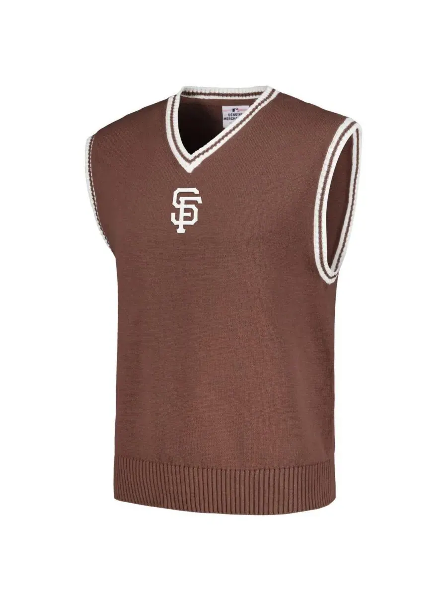 PLEASURES Мужской коричневый вязаный пуловер с V-образным вырезом с символикой San Francisco Giants — изображение 2 из 3