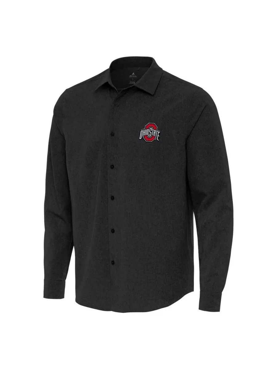 Antigua Мужская черная рубашка с длинными рукавами и пуговицами с символикой команды Ohio State