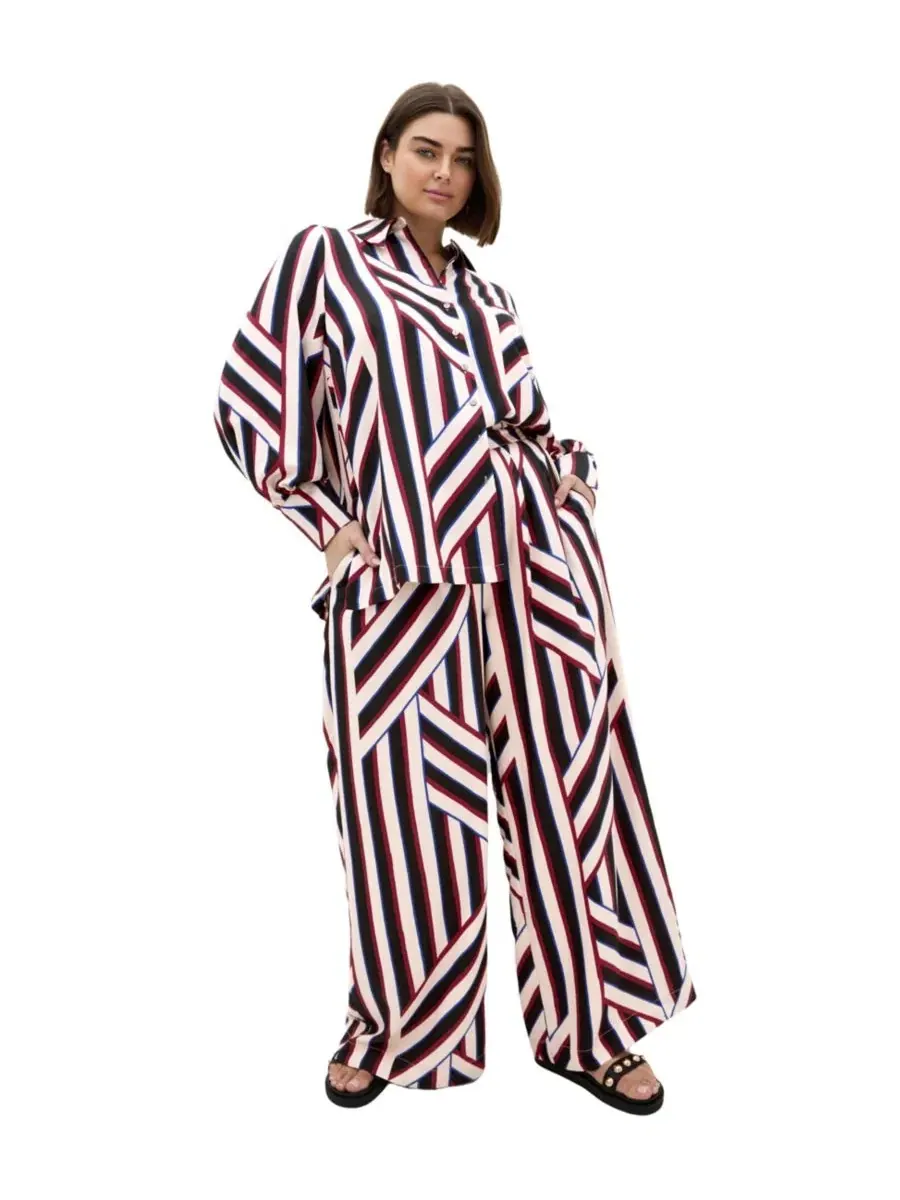 Брюки широкие на резинке Haylee Pull-On Wide-Leg Stripe CITY CHIC, Timeless Stripe — изображение 3 из 5