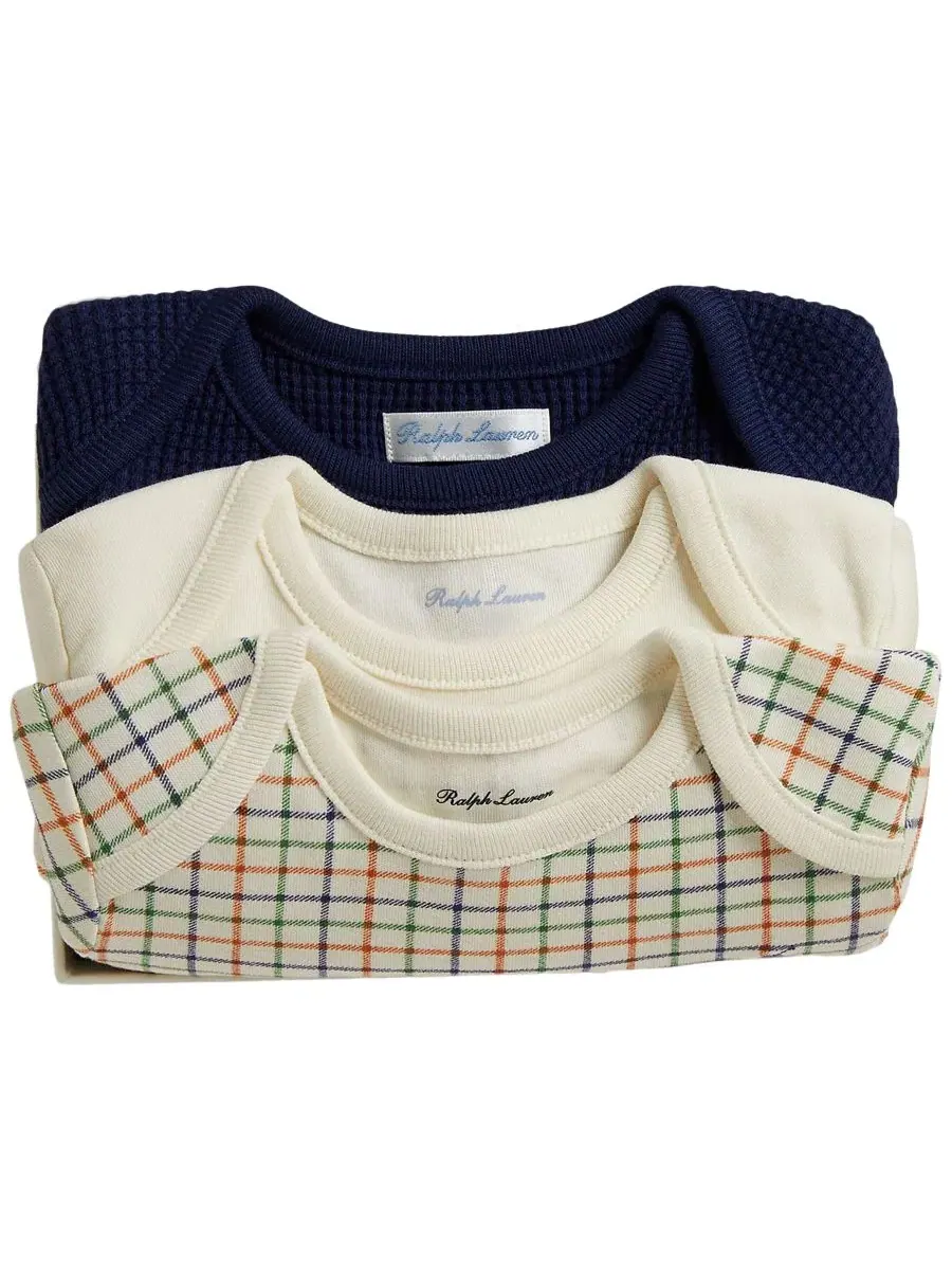 Комплект боди с длинным рукавом, 3 шт. Polo Ralph Lauren, Havenswood Tattersall — изображение 2 из 3