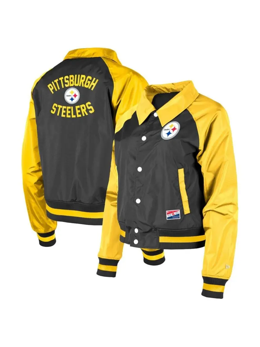 New Era Женская черная тренерская куртка Pittsburgh Steelers с рукавами реглан и застежкой на