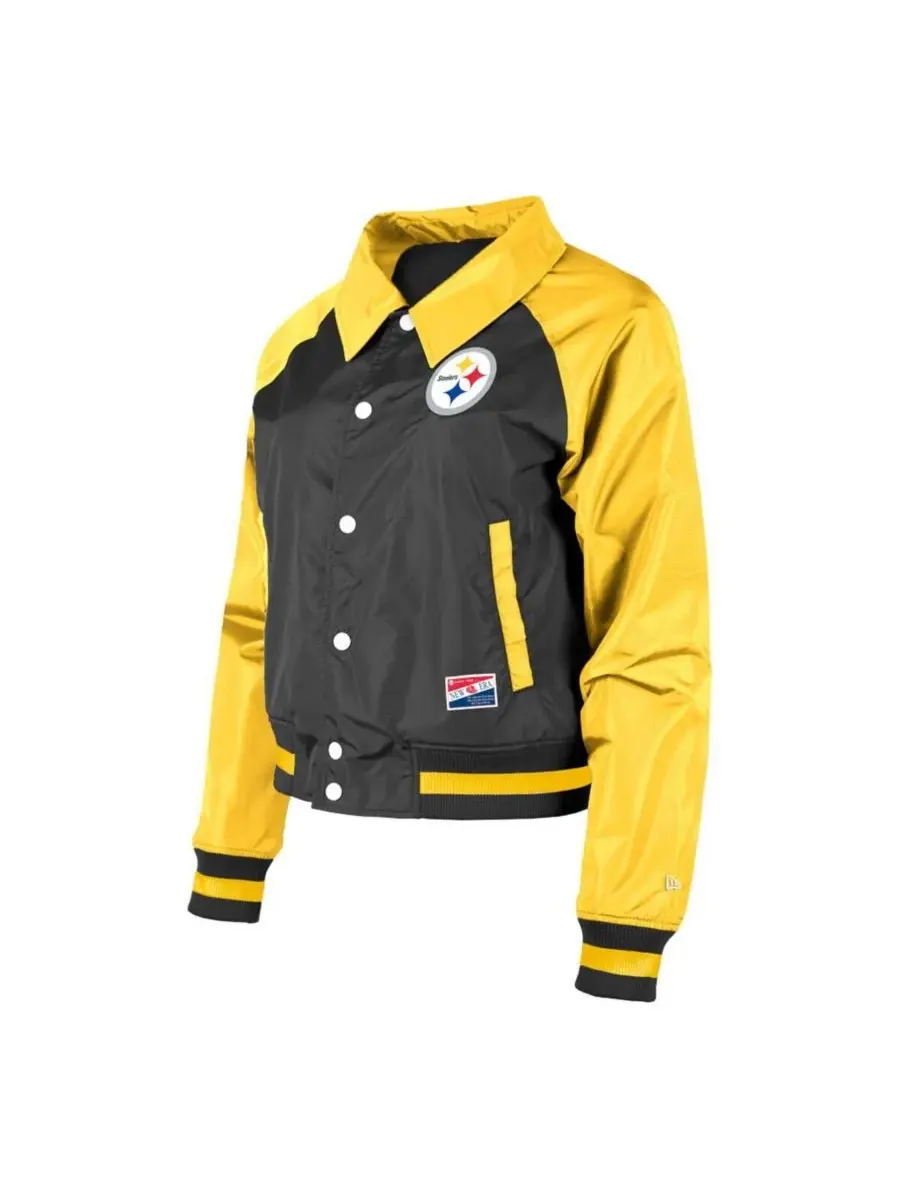 New Era Женская черная тренерская куртка Pittsburgh Steelers с рукавами реглан и застежкой на — изображение 2 из 3, черный