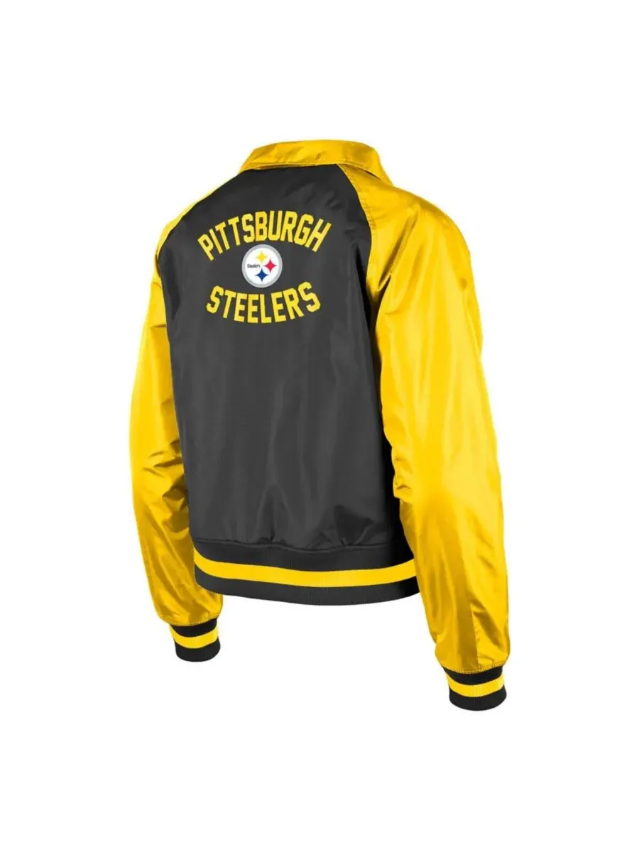 New Era Женская черная тренерская куртка Pittsburgh Steelers с рукавами реглан и застежкой на — изображение 3 из 3, черный