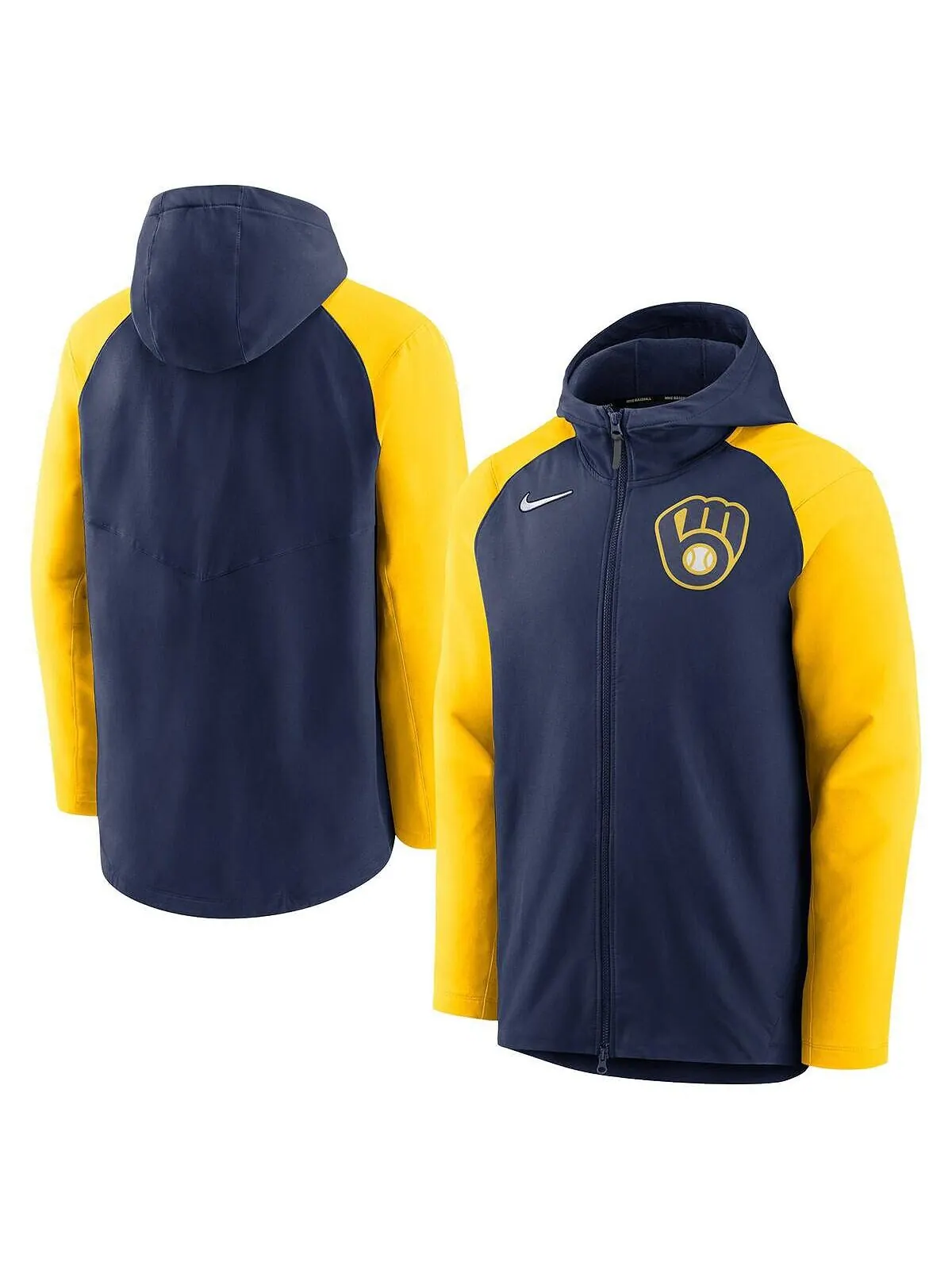 Мужская темно-синяя с золотом куртка milwaukee brewers authentic collection с капюшоном на молнии