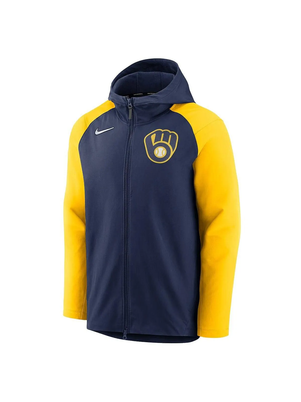Мужская темно-синяя с золотом куртка milwaukee brewers authentic collection с капюшоном на молнии — изображение 2 из 3