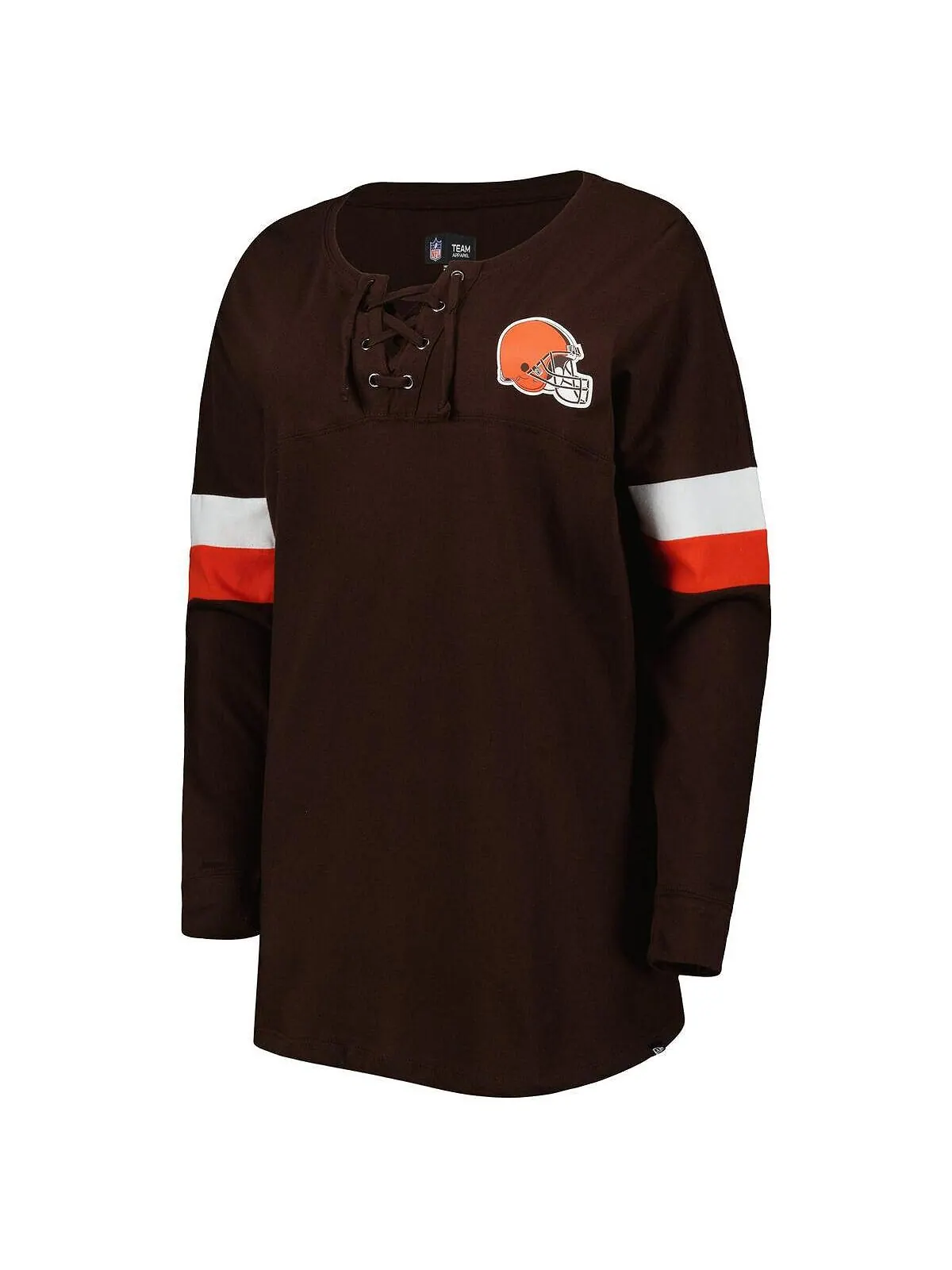 Женская коричневая футболка Cleveland Browns Athletic Varsity на шнуровке с длинным рукавом New Era — изображение 2 из 2
