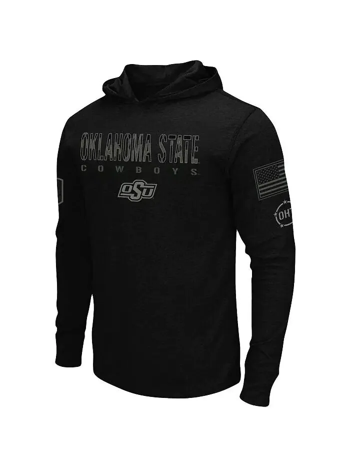 Мужская черная футболка с капюшоном и длинным рукавом Oklahoma State Cowboys OHT в стиле милитари — изображение 3 из 5