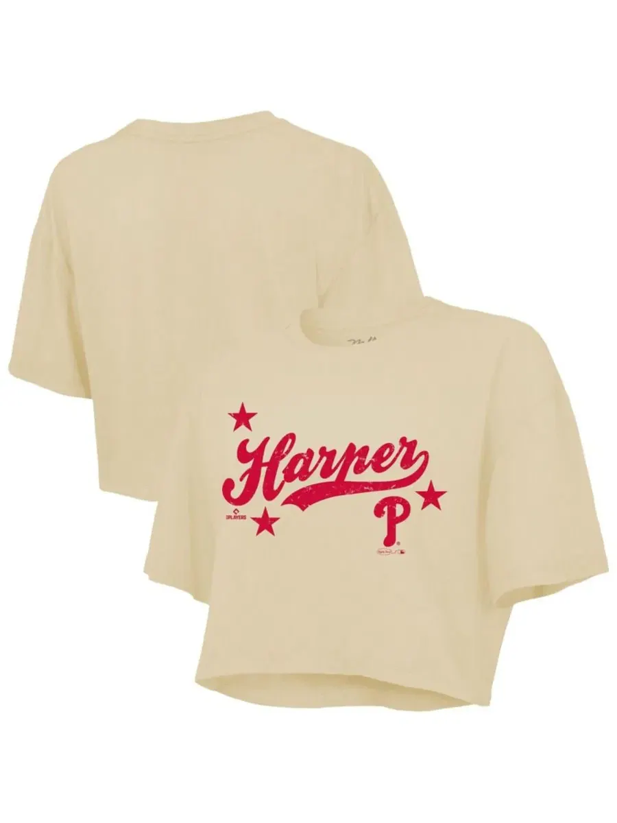 Топ-кроп боксового кроя с принтом Bryce Harper Majestic Threads — бежевый