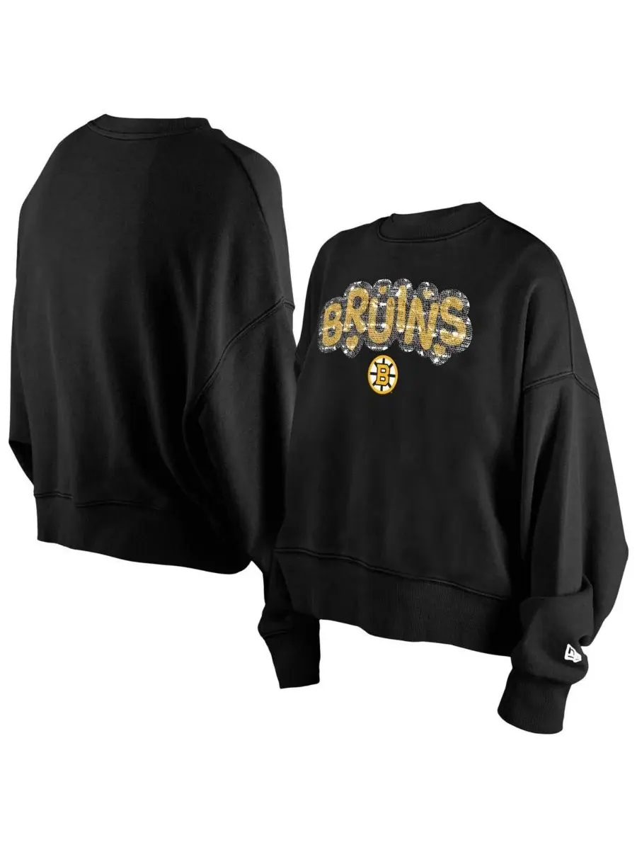 New Era Женская черная толстовка Boston Bruins с пайетками