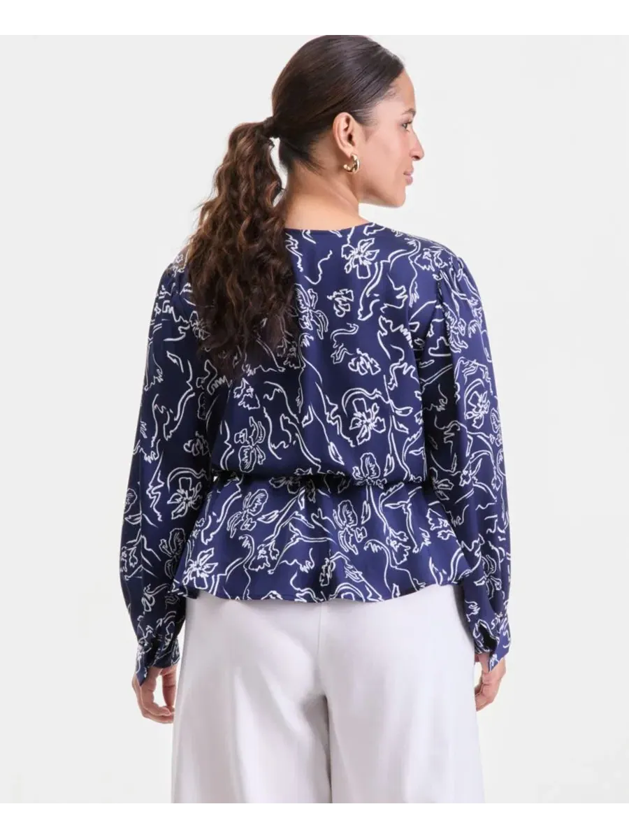 Блуза с принтом и пеплумом Plus Size I.N.C. International Concepts, Leyla Abstract — изображение 2 из 4