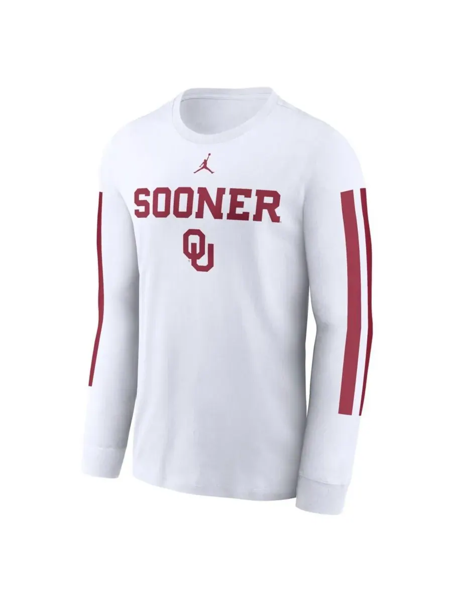 Jordan Мужская белая футболка с длинными рукавами Oklahoma Sooners с местным слоганом — изображение 2 из 3, белый