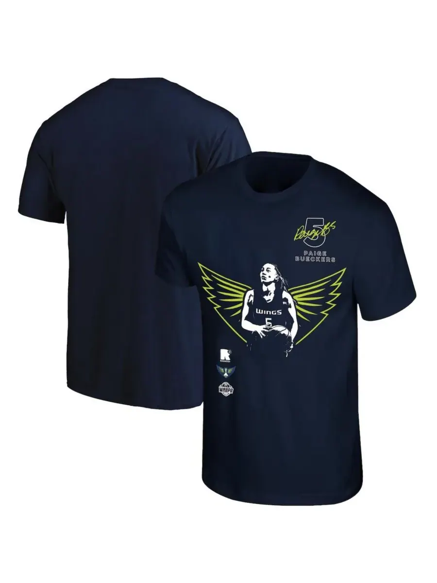 Round21 Мужская и женская футболка Paige Bueckers Navy Dallas Wings 2025 WNBA Draft Night — синий
