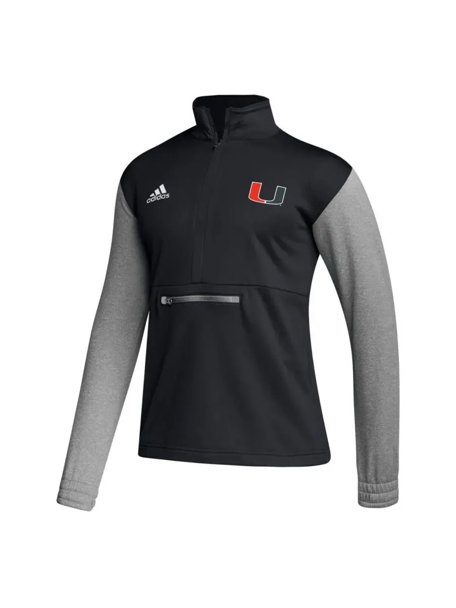 Adidas Мужская черная футболка Miami Hurricanes Sideline AEROREADY с половинной молнией — изображение 2 из 3, черный