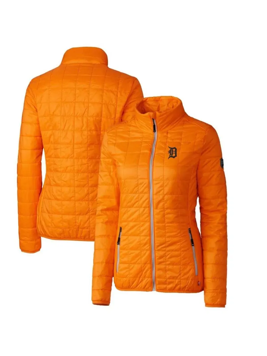Женская оранжевая пуховая куртка Detroit Tigers Rainier PrimaLoft Eco на молнии Cutter & Buck
