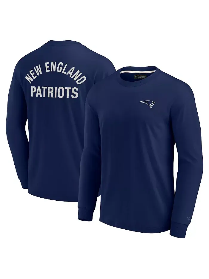 Мужская и женская футболка с длинным рукавом New England Patriots в синем цвете, супермягкая — изображение 1 из 3