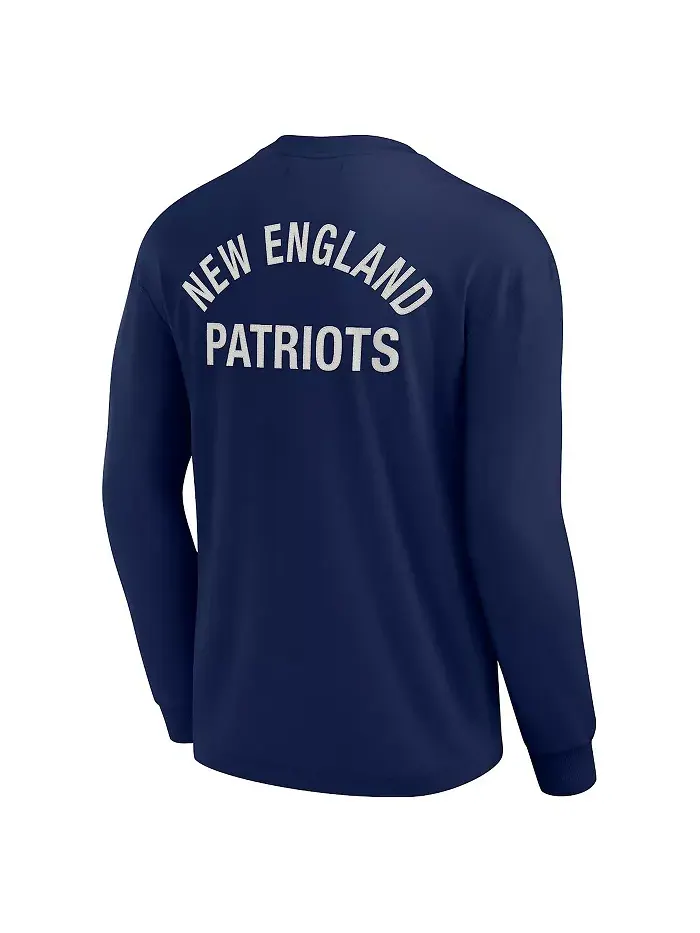 Мужская и женская футболка с длинным рукавом New England Patriots в синем цвете, супермягкая — изображение 2 из 3