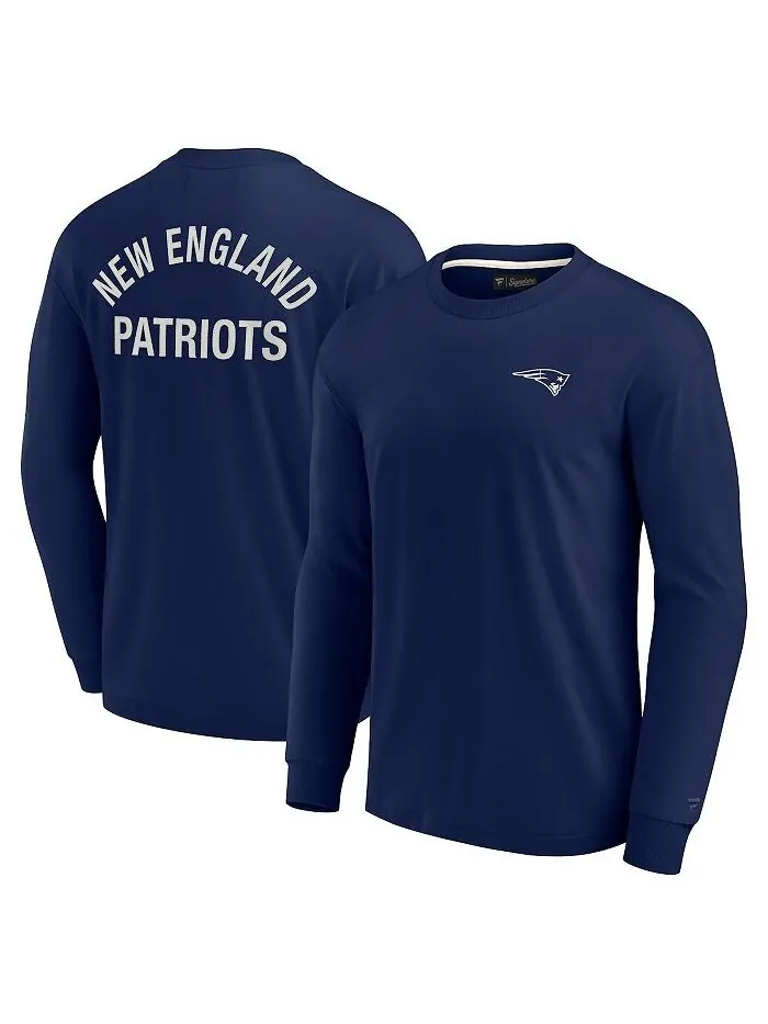 Мужская и женская темно-синяя супермягкая футболка New England Patriots с длинными рукавами
