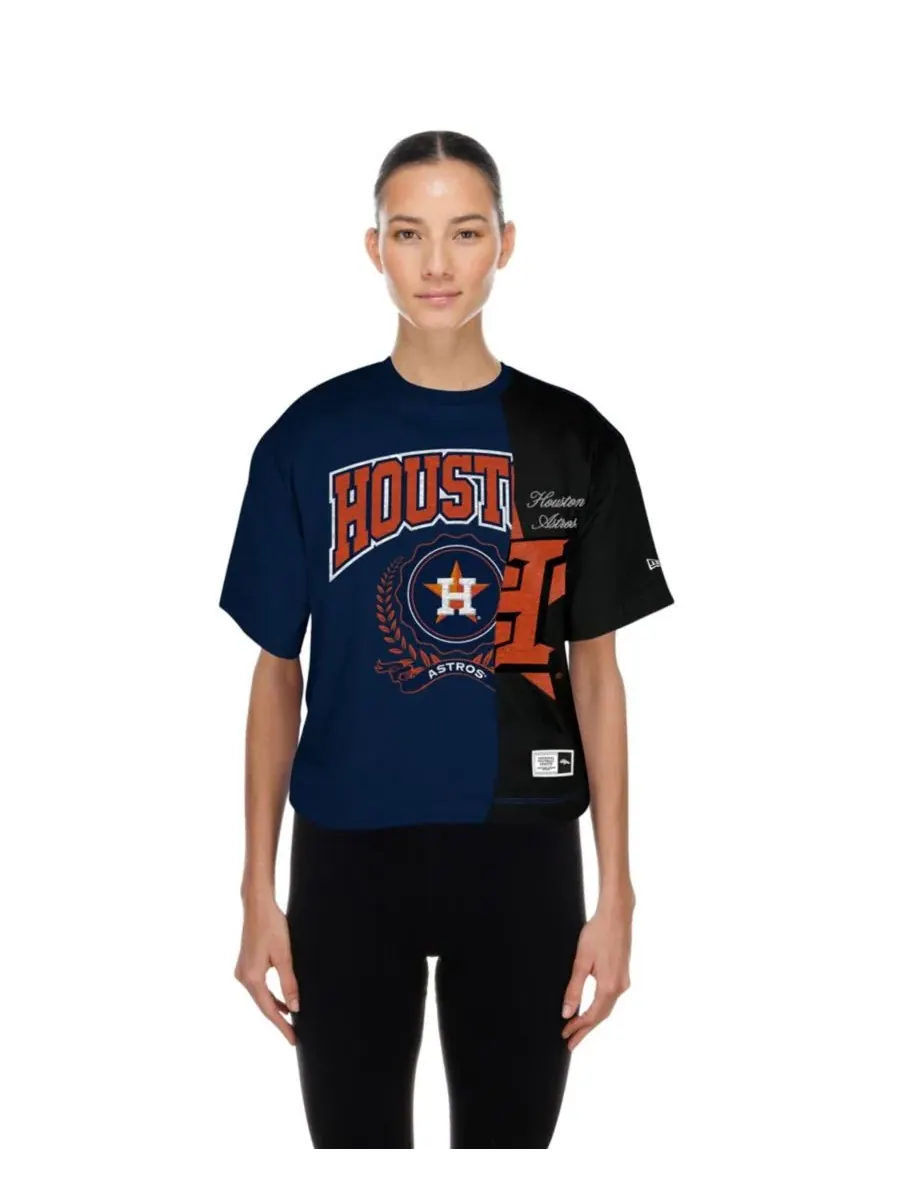 Женская футболка-кроп с цветными блоками Houston Astros New Era — изображение 3 из 5, темно-синий