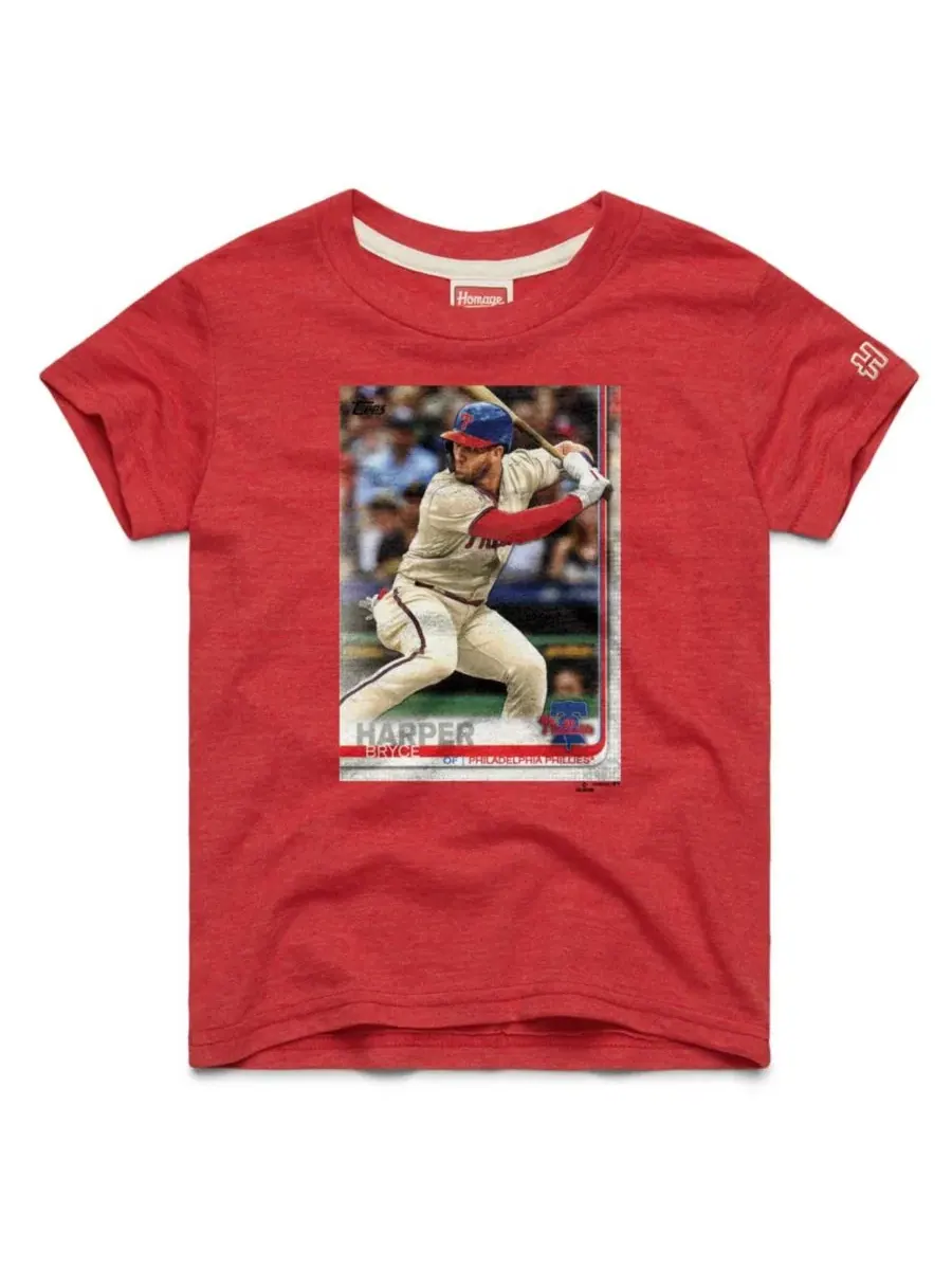 Футболка с принтом Bryce Harper Red Philadelphia Phillies Topps Baseball Card Tri-Blend Homage