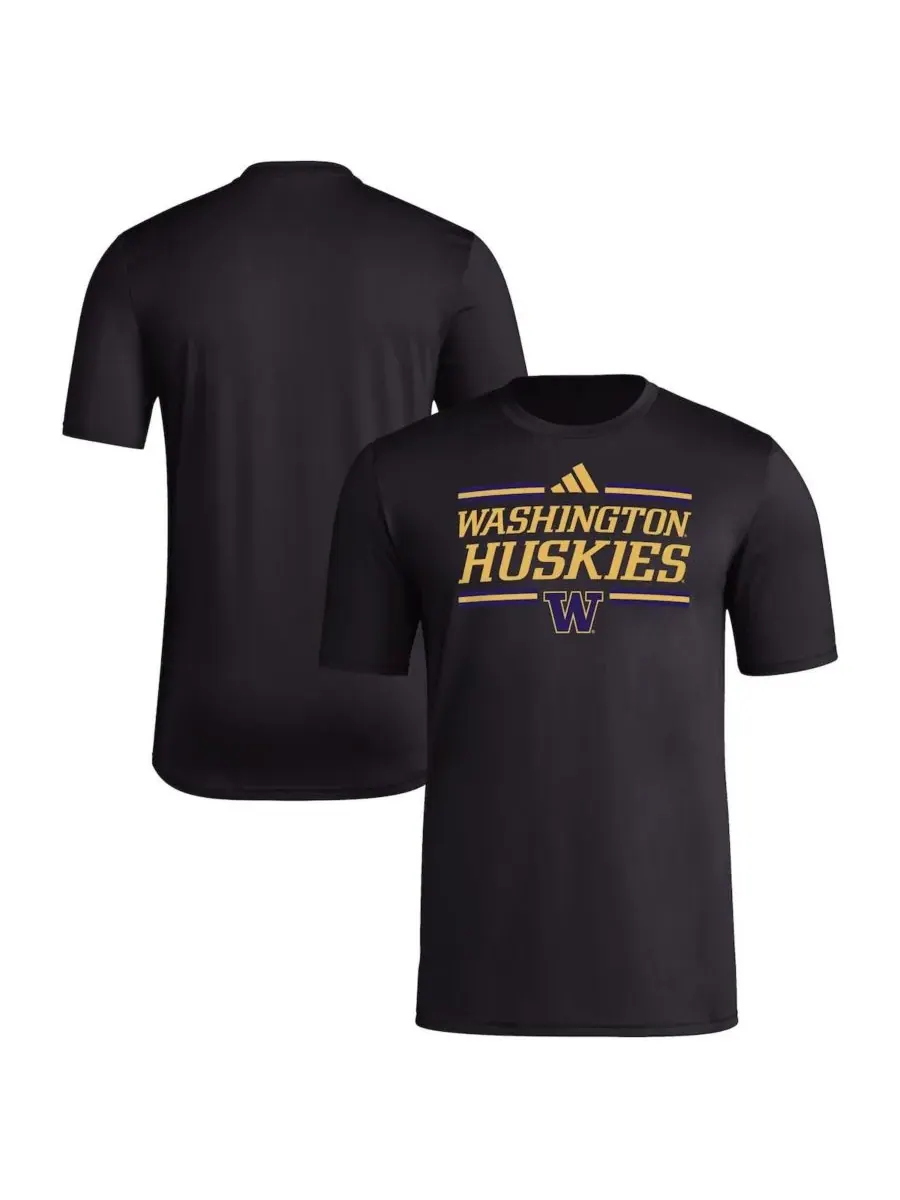 Adidas Мужская черная футболка с символикой команды Washington Huskies, посвященная стратегии перед