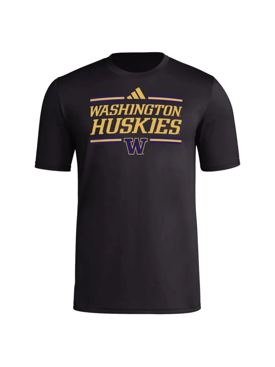 Adidas Мужская черная футболка с символикой команды Washington Huskies, посвященная стратегии перед — изображение 2 из 3