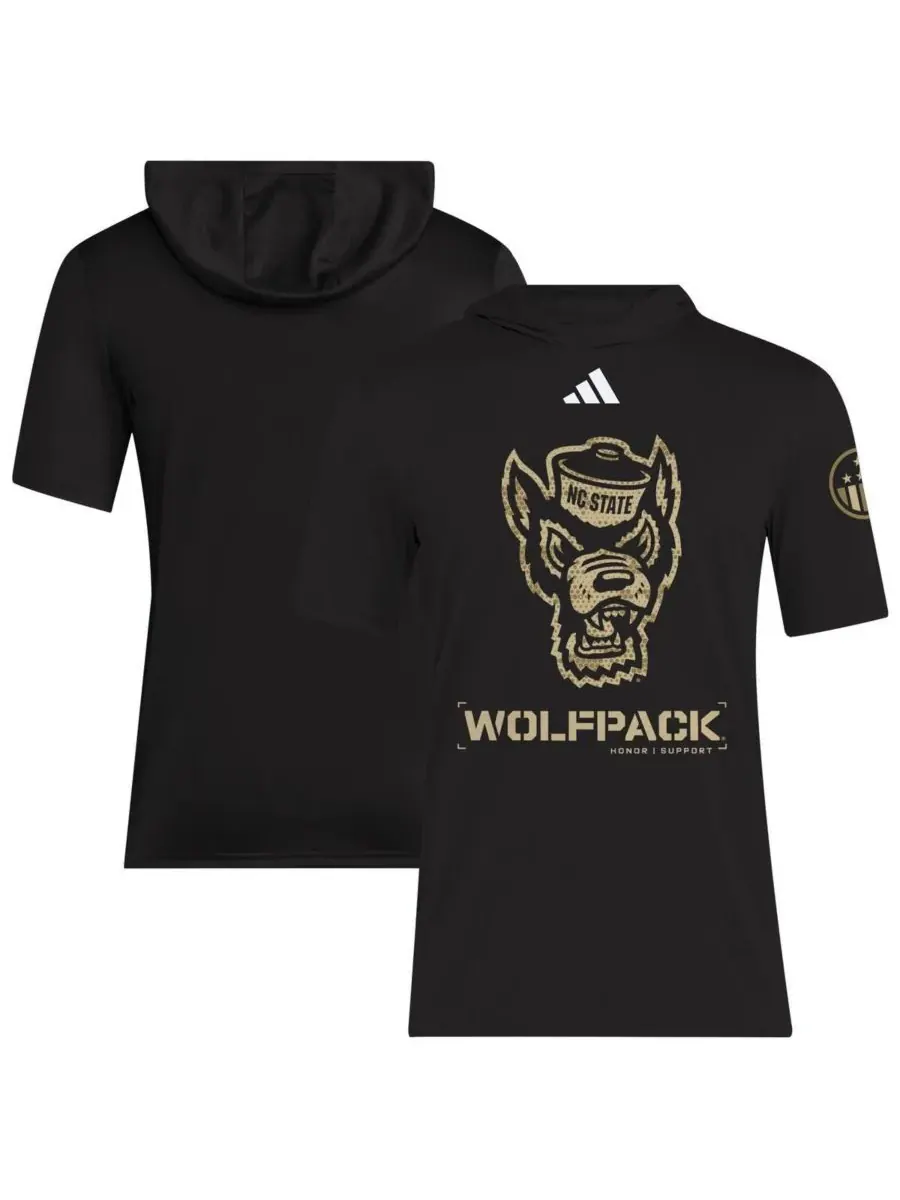Adidas Мужская черная футболка с капюшоном AEROREADY с символикой команды NC State Wolfpack 2025