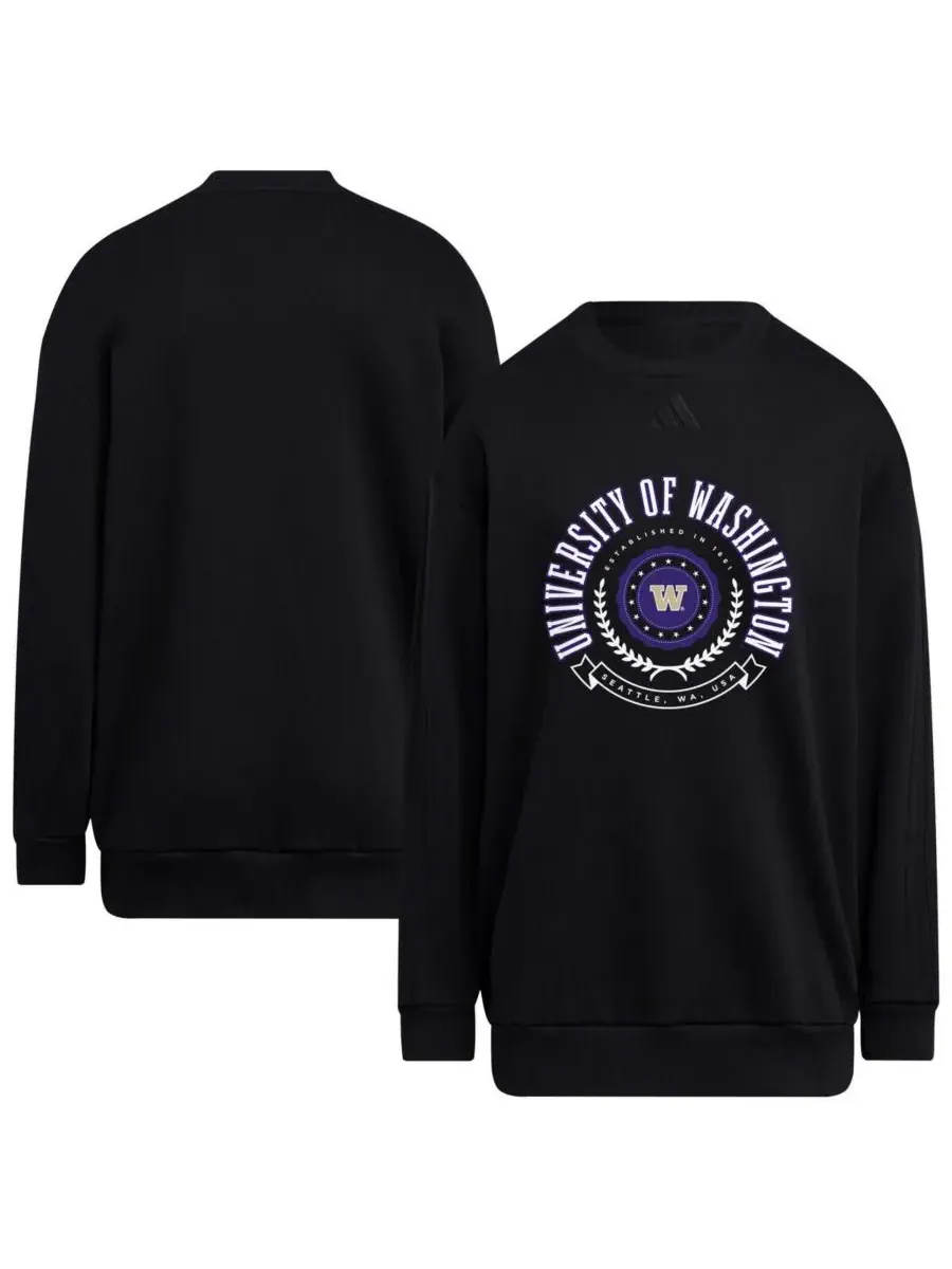 Adidas Женская черная толстовка с круглым вырезом и принтом Washington Huskies