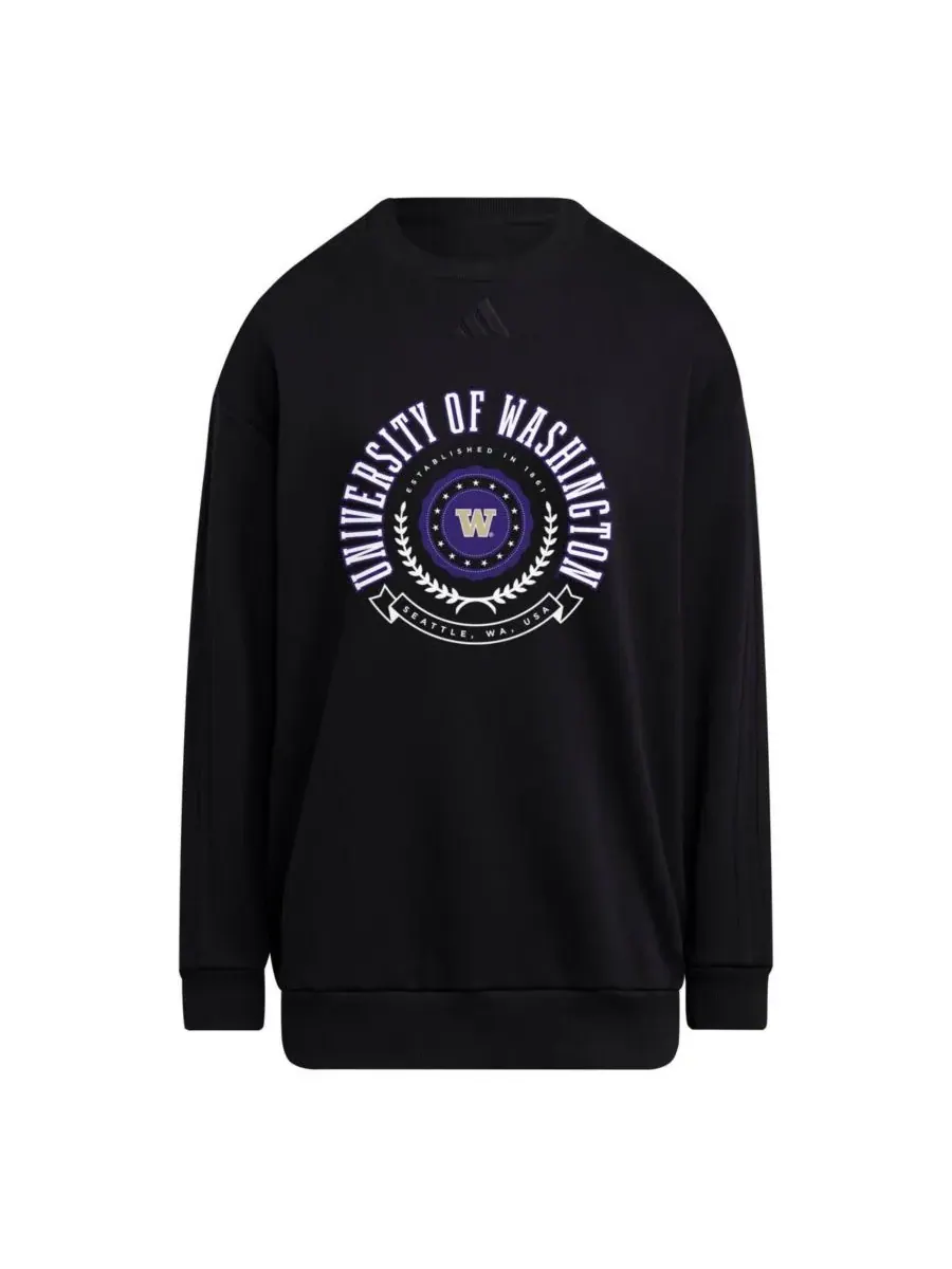 Adidas Женская черная толстовка с круглым вырезом и принтом Washington Huskies — изображение 2 из 3, черный