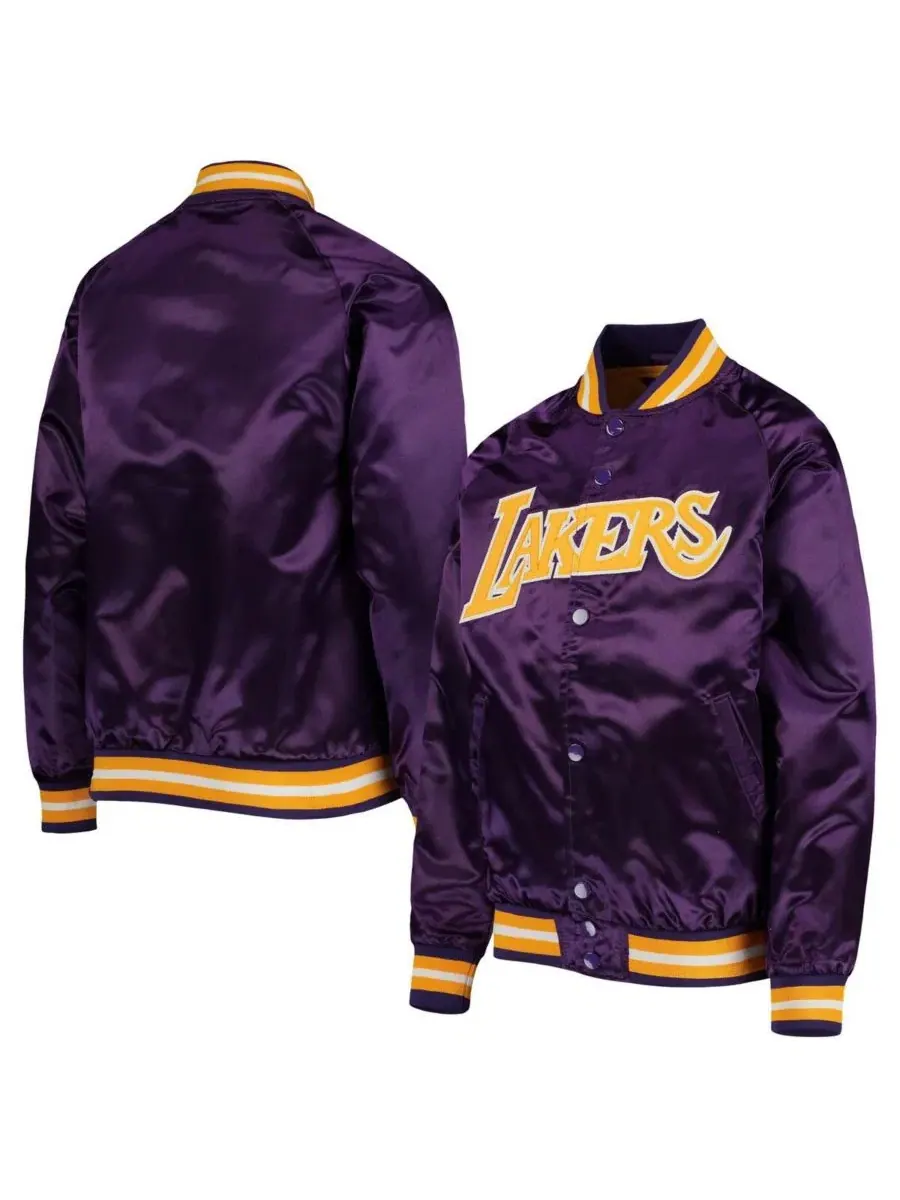 Куртка из атласа с рукавами реглан и принтом Los Angeles Lakers Mitchell & Ness — изображение 2 из 5, фиолетовый