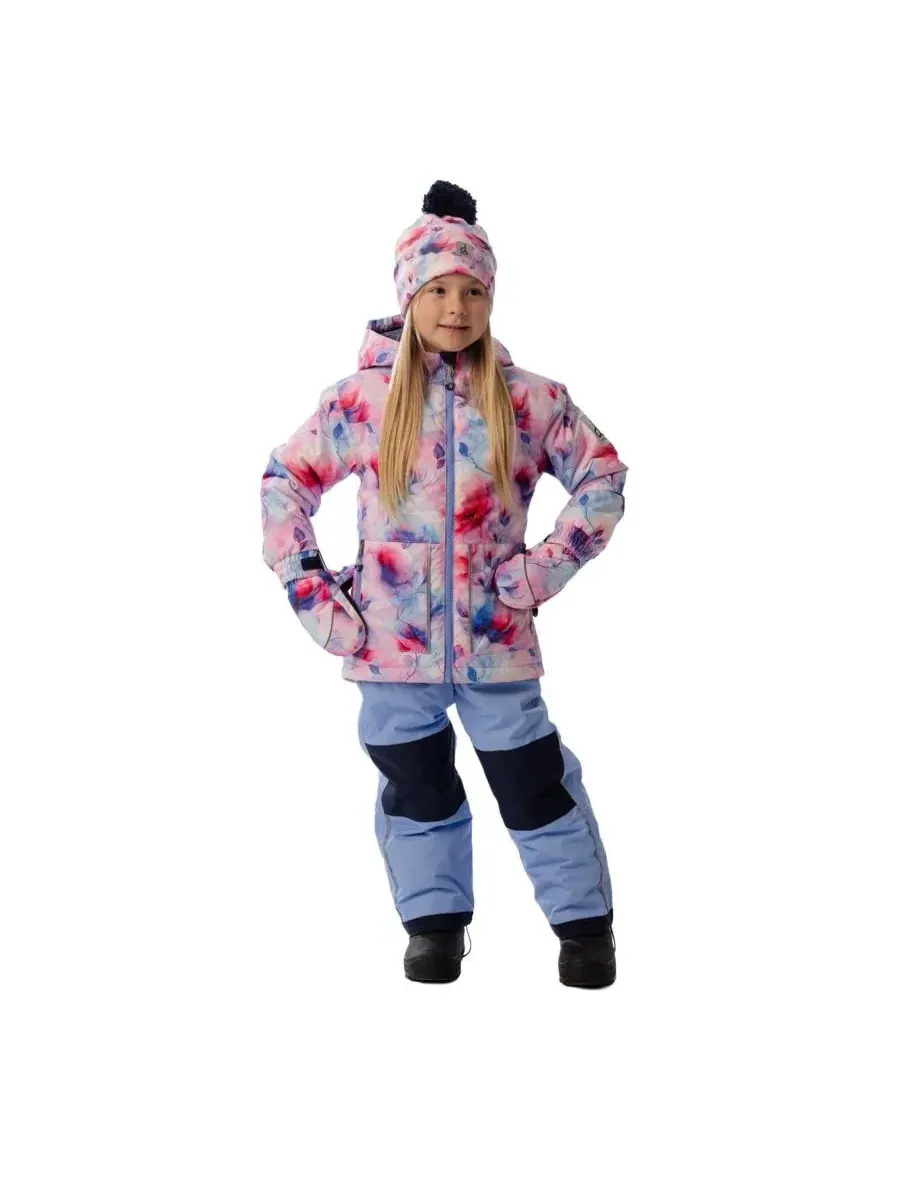 Детский комплект из куртки и снежных брюк с принтом Deux par Deux, Mauve Printed Flowers