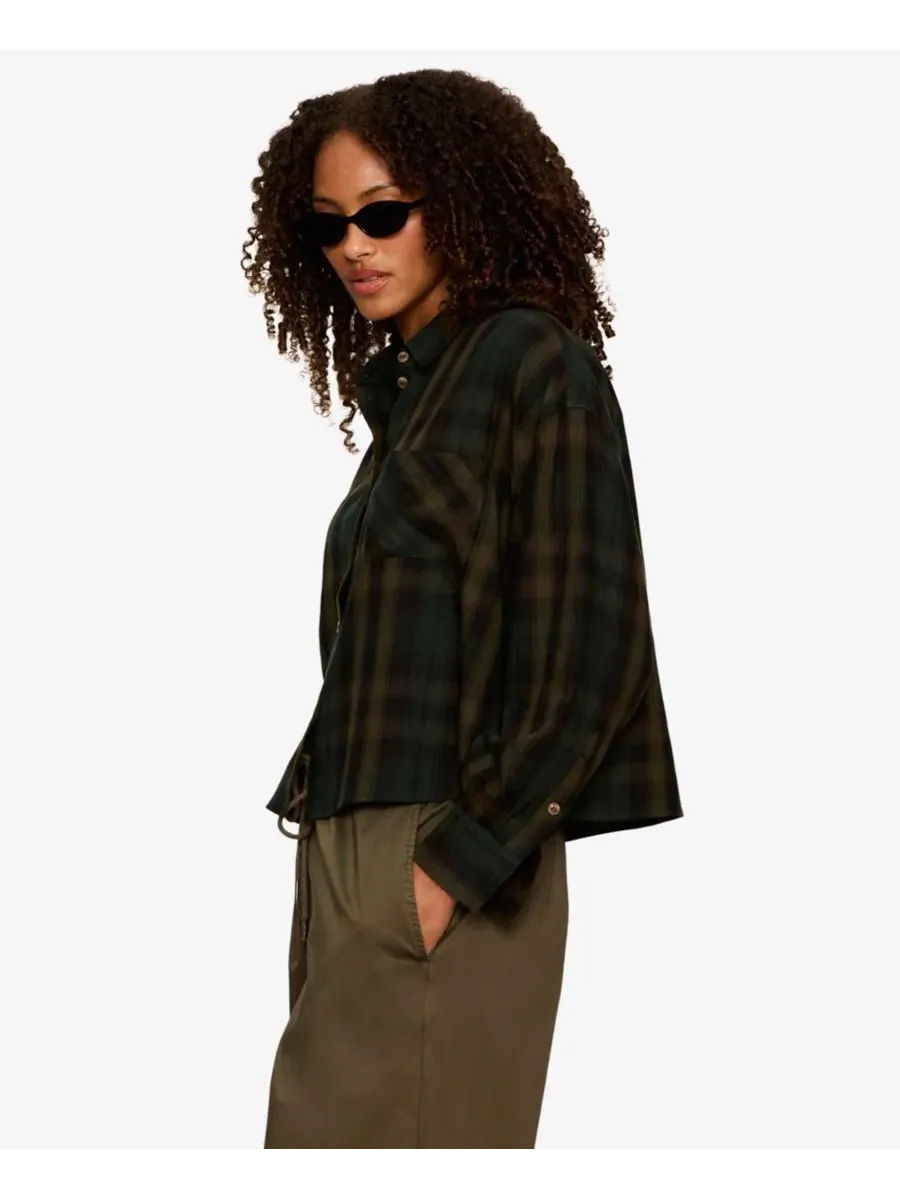 Рубашка фланелевая укороченная с принтом The Autumn Edit Sanctuary, Forest Plaid — изображение 3 из 7
