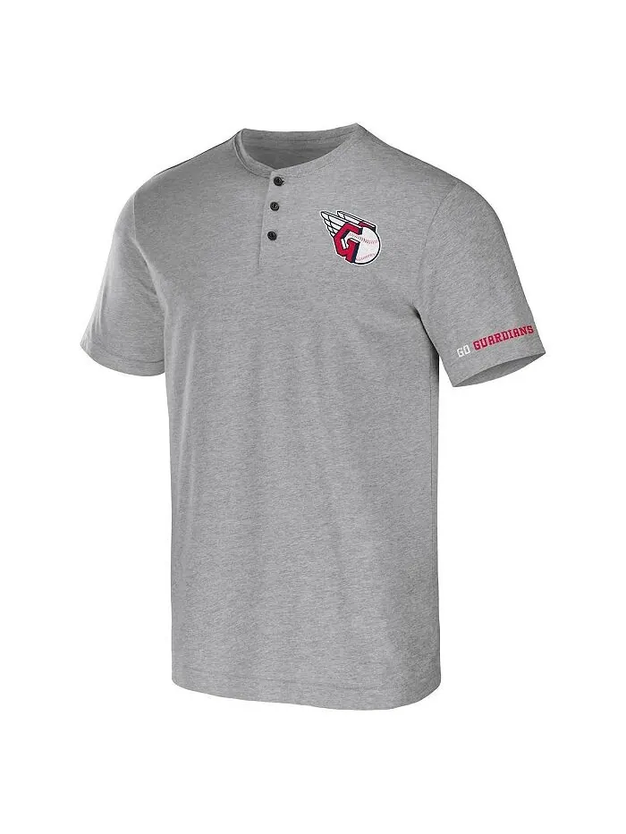 Мужская футболка Darius Rucker Collection от Heather Grey Cleveland Guardians Henley Fanatics — изображение 3 из 3, серый