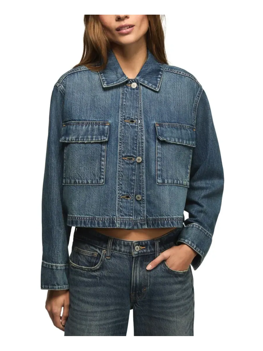 Женская джинсовая куртка с длинными рукавами в стиле милитари Lucky Brand, Glamorous Wash