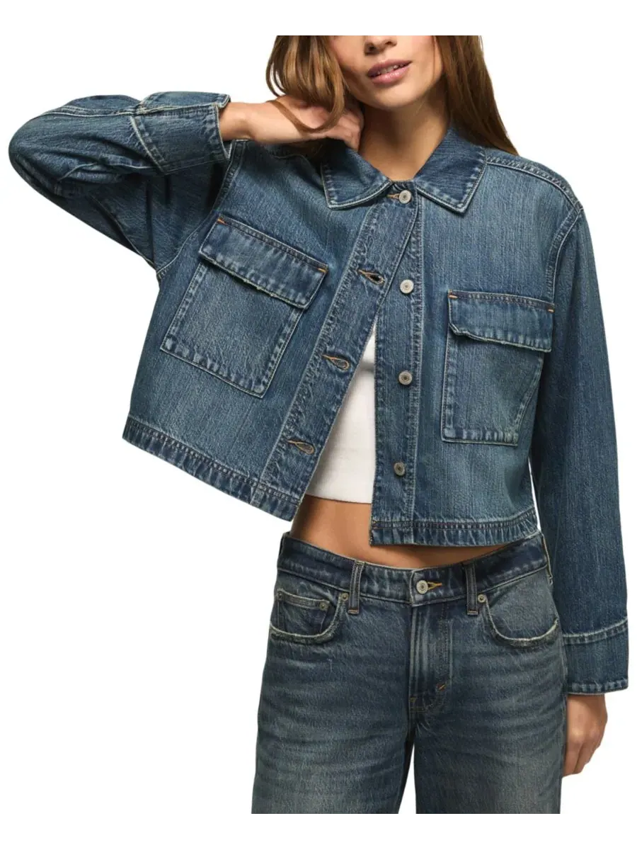 Женская джинсовая куртка с длинными рукавами в стиле милитари Lucky Brand, Glamorous Wash — изображение 2 из 5