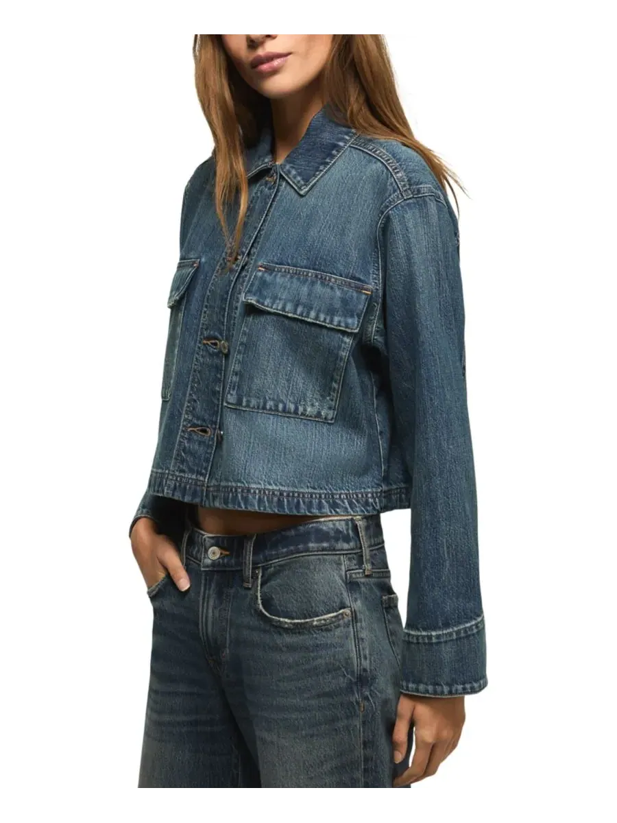 Женская джинсовая куртка с длинными рукавами в стиле милитари Lucky Brand, Glamorous Wash — изображение 4 из 5