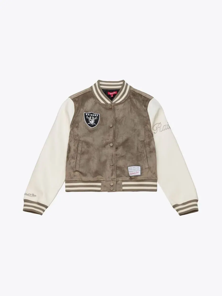Женская куртка-ветровка Full-snap Varsity Oakland Raiders Mitchell & Ness — изображение 9 из 9, бежевый