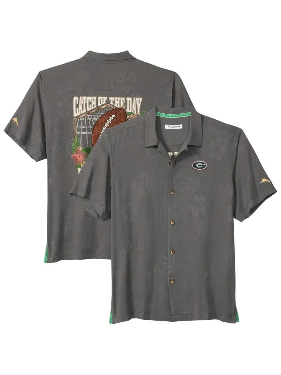 Tommy Bahama Мужская серая рубашка на пуговицах Georgia Bulldogs Catch of the Day Camp IslandZone